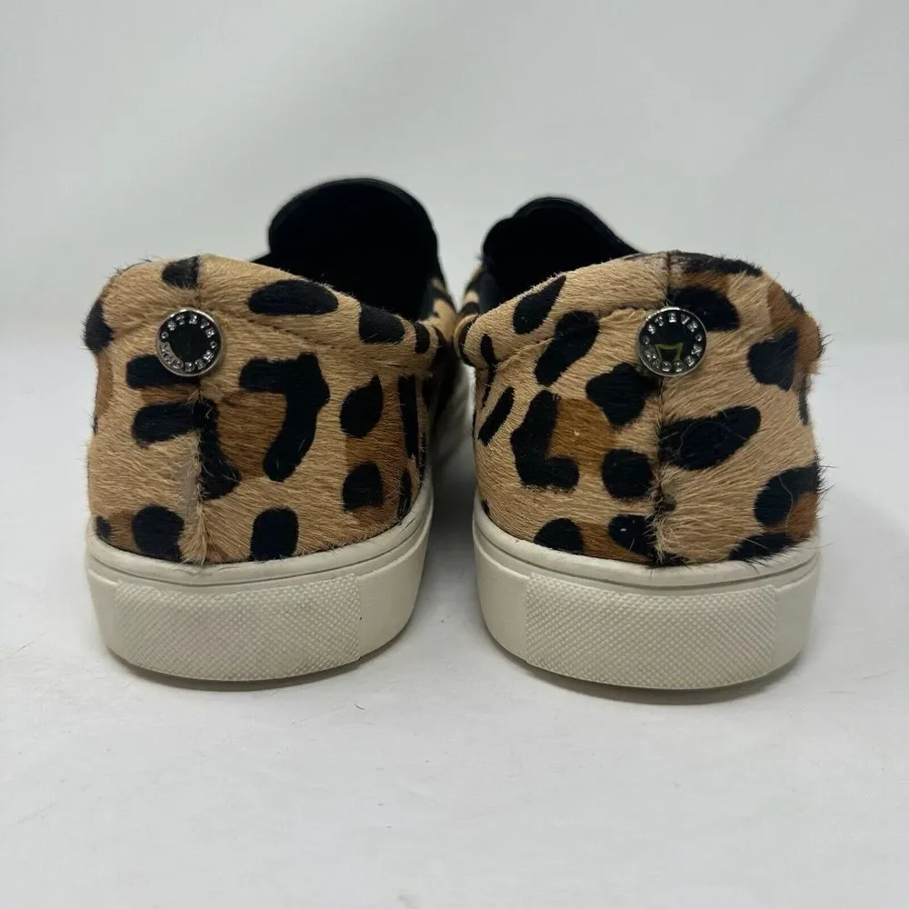 Steve Madden Shoes Womens 9M Tan Ecentrcl Animal Print Cow Hair Slip On Sneakers